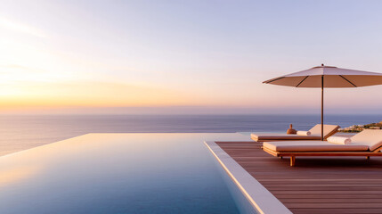 Luxury infinity pool at sunset with ocean view for relaxation and leisure