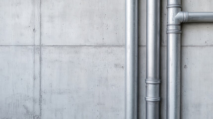 Industrial architecture design featuring metal pipes on textured concrete surface