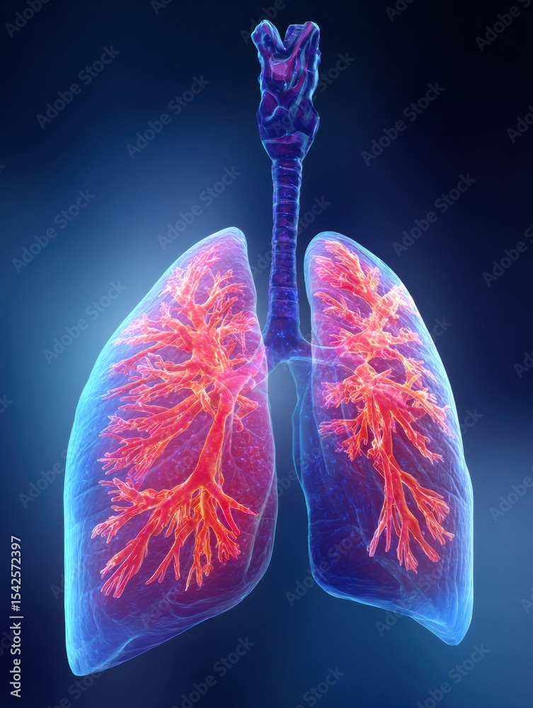 Aufkleber Understanding Early Symptoms of Lung Cancer Through a Visual Chart Displaying Lung Structure and Affected Areas