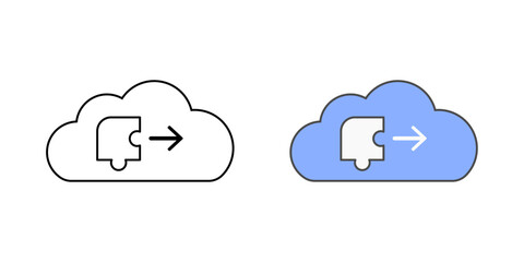 Third-party app integration icon with a puzzle piece, cloud, and arrow, in outline and color styles, ideal for illustrating cloud-based software integrations and connected SaaS ecosystems.