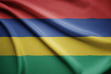 Naklejka premium Glossy Waving Flag of Mauritius - A Vibrant, Detailed Background Image for Designs