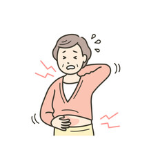 身体中が痒く顔をしかめる高齢女性の上半身イラスト

