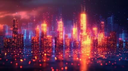 Obraz premium Breathtaking and captivating digital of a futuristic megacity skyline with towering skyscrapers vibrant neon lights