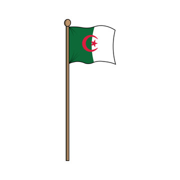 Aljazair, al-jazā&rsquo;ir, ⴷⵣⴰⵢⴻⵔ, Alg&eacute;rie flag with pole. made in indonesia, west java, cirebon'