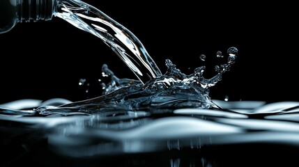 Water pouring from a bottle, creating a splash and ripples on the surface