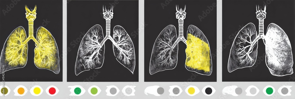 Poster Visual Chart Illustrating Early Symptoms of Lung Cancer With Highlighted Areas Representing Affected Regions and Informative Color Coding