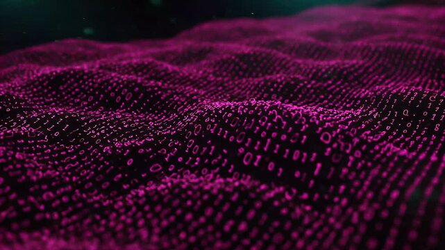 Abstract Digital Binary Code Wave In Pink And Black Displaying Data And Technology Concepts