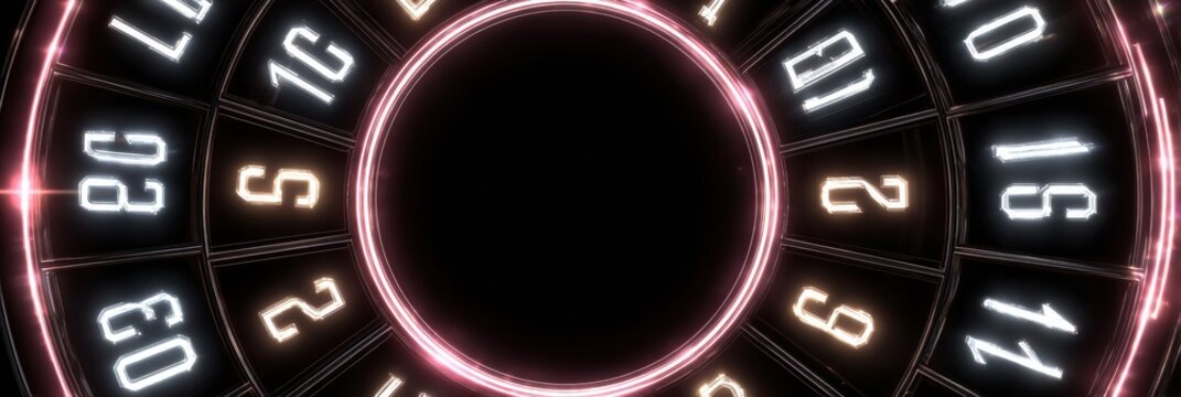 Digital Countdown Spin Wheel Glowing Before the Reveal With Numbers Arranged in a Circular Design