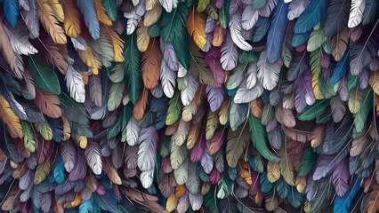Exquisite plumes cascade in harmonious hues, evoking a serene sense of flight