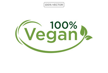 100% percent vegan logo design nature vegetarian template