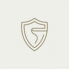 Minimalist shield icon with abstract character inside, emblem for brand identity