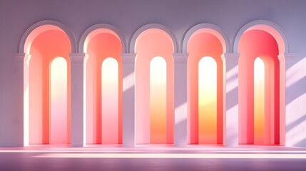 Fototapeta premium Pink arches sunrise interior product display