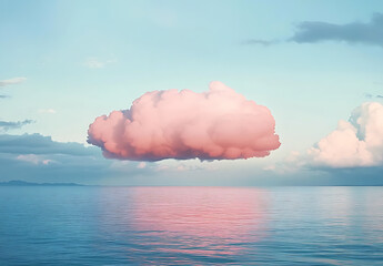 Pink Cloud Over Calm Sea at Sunset