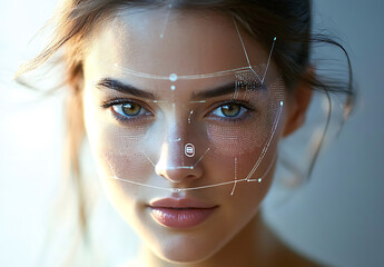 Facial Recognition Technology Overlay on Human Face
