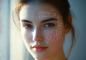 Facial Recognition Technology Displayed on Human Face
