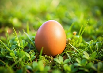 Small brown egg laying on the grass