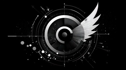 Obraz premium Abstract graphic design with concentric circles, wing, and digital elements