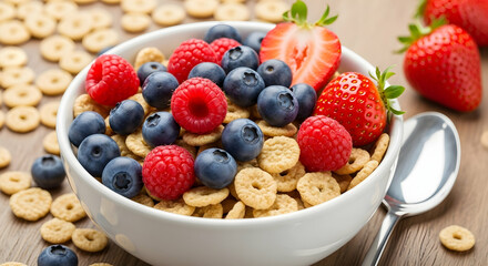 Breakfast, Cereal, Berries, Delicious and Healthy Breakfast Cereal with Berries