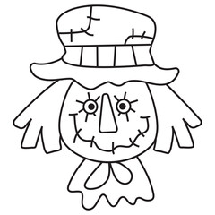 Cute  scarecrow  face coloring page vector cartoon illustration