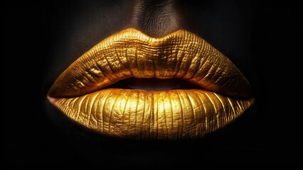 Luxurious golden lips isolated on black background with clipping path