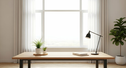 Minimalist, Home office, Desk, Minimalist Home Office Desk with Plants and Lamp