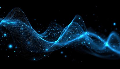 Abstract digital background with blue glowing sound waves and data curves Black background, AI technology concept Generative AI