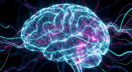 Glowing blue fractal patterns of illuminate brain wires 