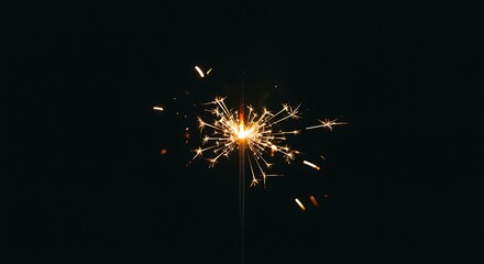 Fototapeta premium Sparkler bursts with bright sparks against a dark backdrop.
