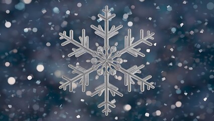 Fototapeta premium Intricate crystalline snowflake floating serenely amidst a gentle flurry background