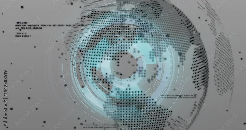 Poster initial dot map fading initiating cyan rings pulsing around dotted globe to visualize data flow