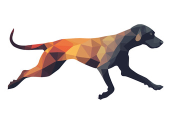 A vibrant polygonal illustration of a dog in mid-stride, showcasing dynamic colors.