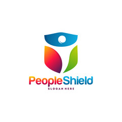 Colorful  design of a shield with a person inside.
