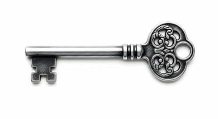 Key, Keys, Antique key, Ornate Antique Skeleton Key Isolated on White
