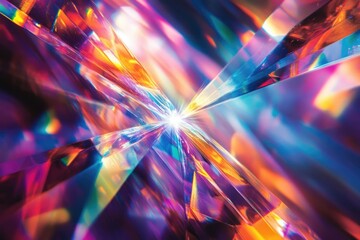 Abstract image of colorful light rays emanating from a central bright point, creating a dynamic and vibrant display of refracted colors.