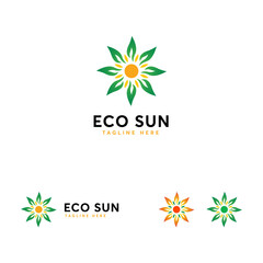 Eco-friendly  design featuring a stylized sun and leaves.
