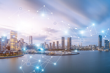 Shenzhen Urban Night Scene and Concept of Technology Smart City
