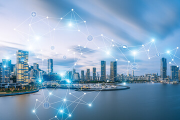 Shenzhen Urban Night Scene and Concept of Technology Smart City

