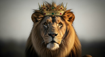 Lion, King, Crown, Majestic Lion with Golden Crown