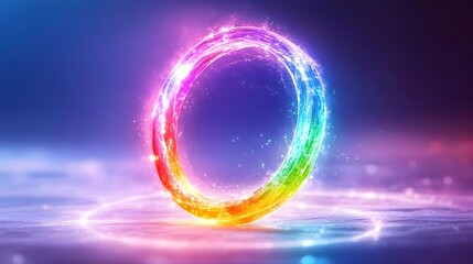 Obraz premium Rainbow ring energy glows, abstract background, digital art, website header