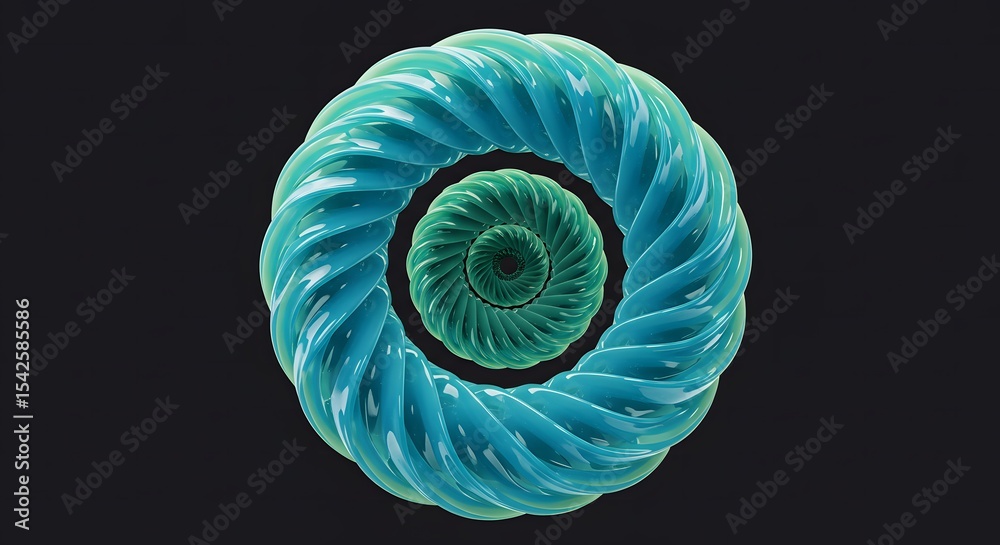 Fototapete Intricate Teal and Green Pixelated Spiral Pattern Digital Art Modern and Abstract Isolated on Dark Background for Creative Projects