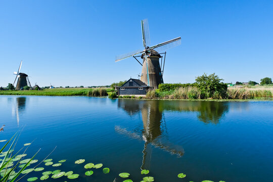 Beautiful landscape of Kinderdijk windmills, a world heritage site, Netherlands 