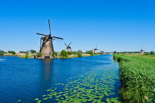 Beautiful landscape of Kinderdijk windmills, a world heritage site, Netherlands 