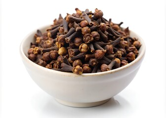 Obraz premium Fragrant Cloves Aromatic Spice in a White Bowl