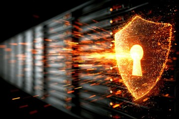 Bright Burst of Light from Secure Lock Shield in Digital Environment