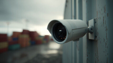 Outdoor Security Camera mounted on wall in industrial area