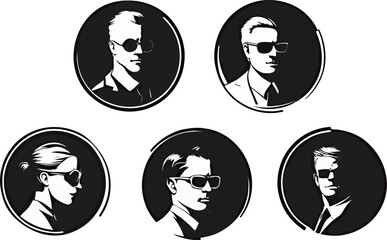 Stylish black and white illustrations of diverse individuals in sunglasses.