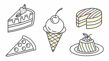 Delicious desserts and pizza vector graphics for menu design and food illustration projects perfect for everyone