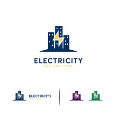 Fototapeta premium City buildings with lightning bolt design.
