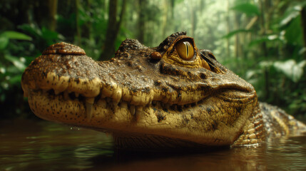 Fototapeta premium Close Up Crocodile Head in Jungle Water Scene