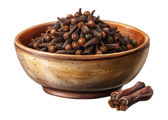 Obraz premium Fragrant Cloves and Cinnamon Sticks in Wooden Bowl Aromatic Spices